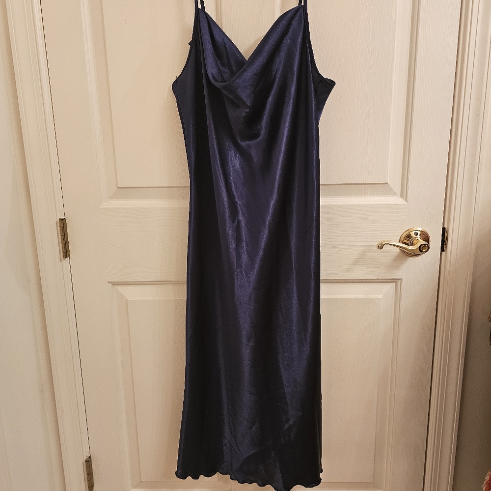 BeBe Navy Blue Cowl Neck Slip Dress, Lg